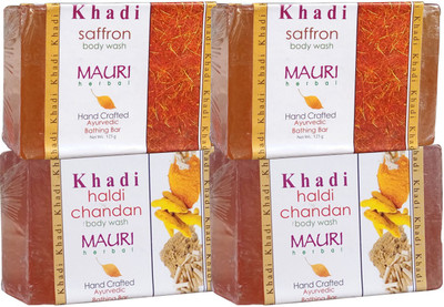 

Khadi Mauri Haldi Chandan & Saffron Soaps Twin Pack of 4 Herbal Ayurvedic Natural(500 g, Pack of 4)