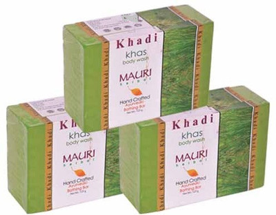 

Khadi Mauri Khas Soap - Pack of 3 - Premium Handcafted Herbal(375 g, Pack of 3)