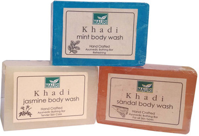 

Khadi Mauri Jasmine Sandal Mint Soaps Pack of 3 Herbal Ayurvedic Natural(375 g, Pack of 3)