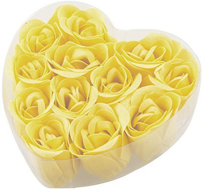 

Rosallini 12 Pcs Bathing Fragrant Yellow Rose Bud Flower Petal Soap + Heart Shape Box(30 g)