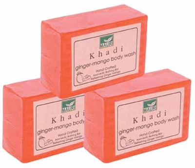 

Khadi Mauri Ginger Mango Soap - Pack of 3 - Premium Handcafted Herbal(375 g, Pack of 3)