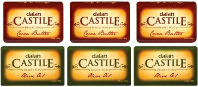 Dalan Castile beauty soap Olive Oil (Pack Of 3 X 100 Gms) & Cocoa Butter (Pack Of 3 X 100 Gms) - Total 6 pcs(600 g, Pack of 6)