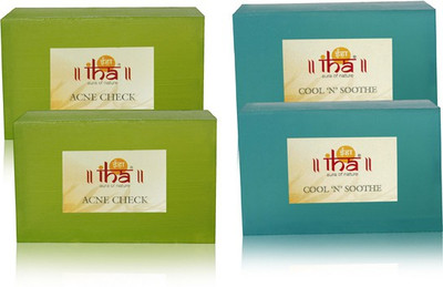 

IHA Ayurvedic Acne Check Neem & Cool N Soothe Soap Double Pack of 4 Herbal Natural(400 g, Pack of 4)