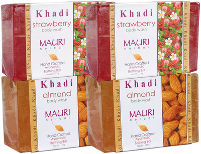 

Khadi Mauri Almond & Strawberry Soaps Twin Pack of 4 Herbal Ayurvedic Natural(500 g, Pack of 4)