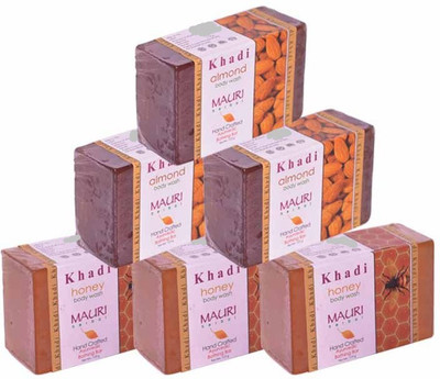 

Khadi Mauri Honey & Almond Triple Pack Soaps - Combo Pack of 6 - Premium Handcafted Herbal(750 g, Pack of 6)