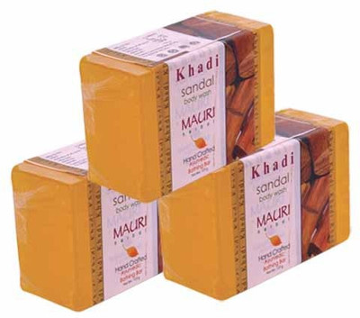 

Khadi Mauri Sandal Soap - Pack of 3 - Premium Handcafted Herbal(375 g, Pack of 3)