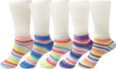 Jack & Ginni Cotton Ankle Length Socks for Women and Girls Free Size Socks Combo Set Women Ankle Length(Pack of 5)