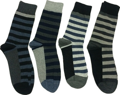 GRACEWAY Men Striped Mid-Calf/Crew(Pack of 4)