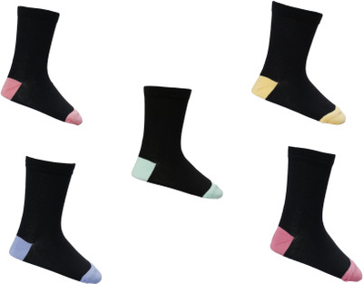

Ezzi Feet Girls Solid Mid-Calf/Crew(Pack of 5, Black