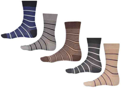 

Ezzi Feet Men's Striped Mid-Calf/Crew(Pack of 5, Beige;black;brown;light grey;navy