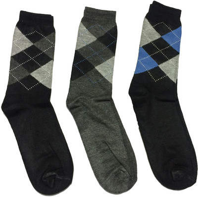 Graceway Men's Geometric Print Mid-Calf/Crew(Pack of 3, Multicolor
