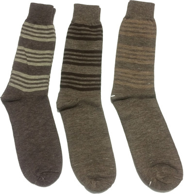 Graceway Men's Striped Mid-Calf/Crew(Pack of 3, Grey