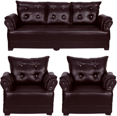 

HOMESTOCK Leatherette 3 + 1 + 1 Brown Sofa Set