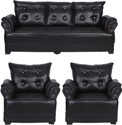 

HOMESTOCK Leatherette 3 + 1 + 1 Black Sofa Set