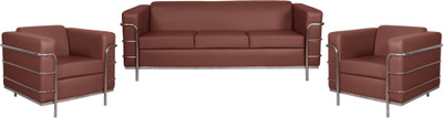 

HOMESTOCK Leatherette 3 + 1 + 1 Brown Sofa Set