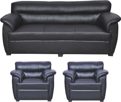 

HOMESTOCK Leatherette 3 + 1 + 1 Black Sofa Set
