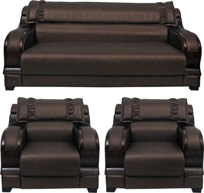 

HOMESTOCK Leatherette 3 + 1 + 1 Brown Sofa Set