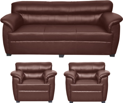 

HOMESTOCK Leatherette 3 + 1 + 1 Brown Sofa Set