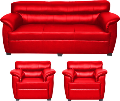 

HOMESTOCK Leatherette 3 + 1 + 1 Red Sofa Set