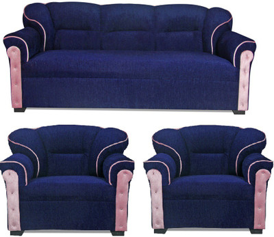 

HOMESTOCK Fabric 3 + 1 + 1 Blue Sofa Set