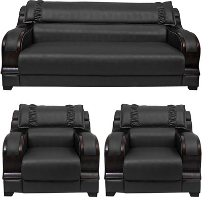 

HOMESTOCK Leatherette 3 + 1 + 1 Black Sofa Set