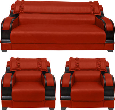

HOMESTOCK Leatherette 3 + 1 + 1 Red Sofa Set