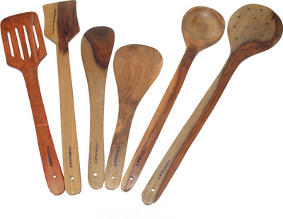 Indoart Wooden Ladle(Multicolor, Pack of 6)