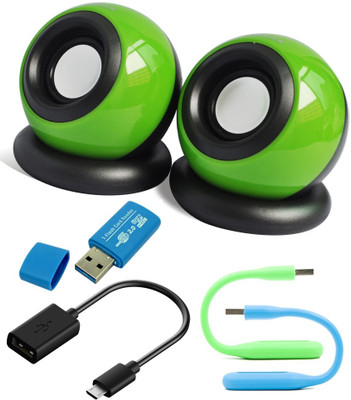 Anweshas 5 in 1 Combo of Mini Speakers for Tablet, PC, Desktop, MP3, MP4, Laptop With Card Reader, Otg Cable and Two set of Usb Led Combo Set(Multicolour)