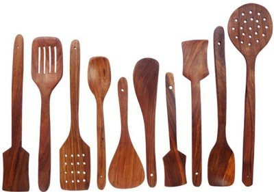 Craftatoz Wooden Spoon Set 1 Frying, 2 Serving, 2 Spatula, 3 Chapati Spoon, 2 Desert Wooden Cooking Spoon Set(Pack of 10) available at flipkart for Rs.399