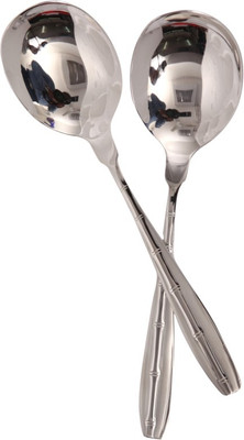 

Mullich Bamboo Silver Stainless Steel Serving Spoon Set(Pack of 2)