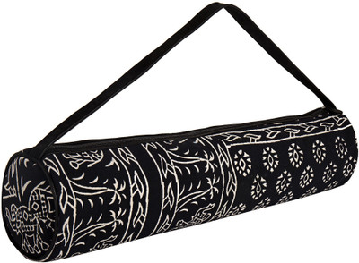 

JaipurSe Cotton Hand Block Print Fabric Light Weight Travel Yoga Mat Bag With Zipper Closure And Faux Leather Strap Yoga Mat Bag(Black, Kit Bag)