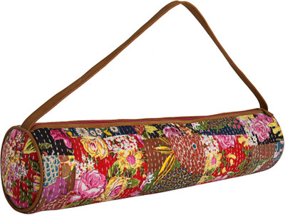 

JaipurSe Multicolor Floral Printed Cotton Kantha Work Light Weight Zipper Closure and Faux Leather Strap Yoga Mat Bag(Multicolor, Kit Bag)