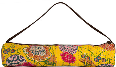 

JaipurSe Fruits And Floral Print Cotton Kantha Work Fabric Light Weight Travel Yoga Mat Bag(Yellow, Kit Bag)