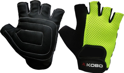 Kobo Exercise Weight Lifting Grippy Hand Protector Padded_A_WTG Gym & Fitness Gloves (L, Green, Black), Black;green