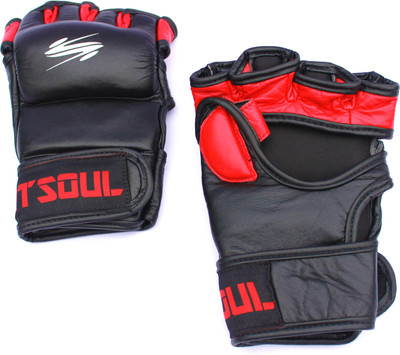 SportSoul MMA Padded Thumb Boxing Gloves(Black, Red)