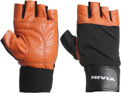 

Nivia Leather Gym Fitness Gloves with Wrist Wrap, Black;orange