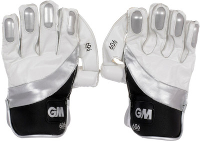 GM 606 Wicket Keeping Gloves (Men, White, Black, Silver), Black;white