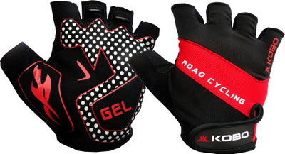 

Kobo Grippy Hand Protector Gel Padded Cycling Gloves (M, Black, Red)