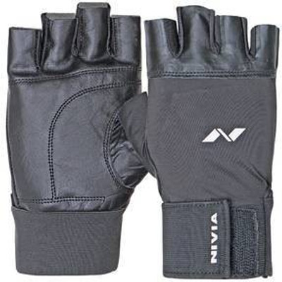 

Nivia Leather Gym & Fitness Gloves with Wrist Wrap, Black