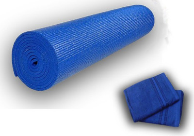 

Satcap Obsessions Yoga and Exercise Anti-Skid With Soft Surface Large Mat L W 81*200 + Pure Cotton Hand Towel Set of 2 pc-Blue Blue 5 mm Yoga Mat