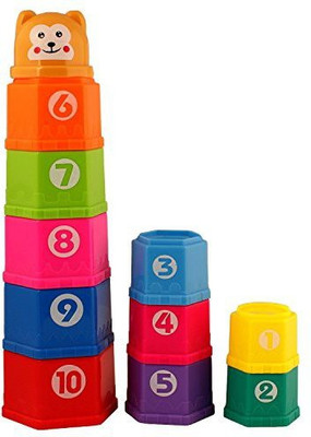 

Little Grin Set of 10 +1 Hexagonal Non toxic Multi Color Stacking Joy Cups(Multicolor)