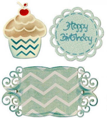 

SIZZIX Thinlits Die Set 3PK - Birthday Cupcake & Labels 659067 birthday Stencil(Pack of 3, birthday)