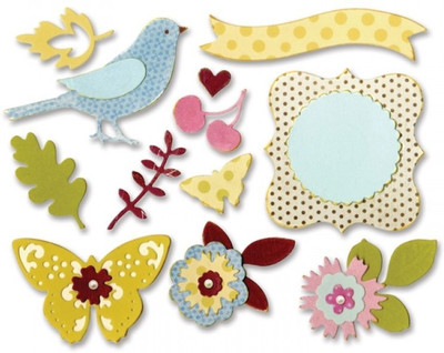 

SIZZIX Thinlits Die Set 23PK - Floral Wreath 660256 Decorative Stencil(Pack of 23, flower, bird)
