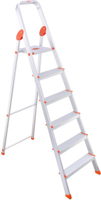 Bathla Advance 6-Step Foldable (with Sure Hinge Technology) Orange Aluminium Ladder(With Platform)