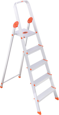 Bathla Advance 5-Step Foldable, with Sure-Hinge Technology (Orange) Aluminium Ladder(With Platform)