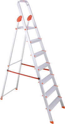 Bathla Advance 7-Step Foldable (with Sure Hinge Technology) Orange and Silver Aluminium Ladder(With Platform)