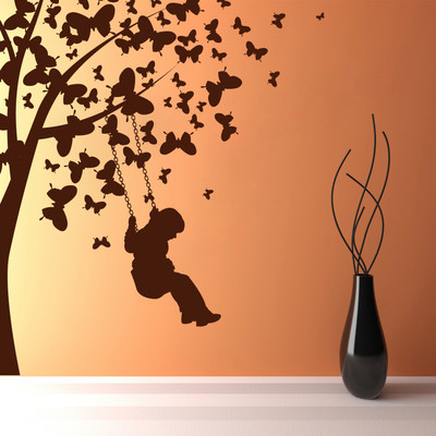 Creatick Studio 48.26 cm Boy Under Tree Wall Decal Self Adhesive Sticker(Pack of 1)