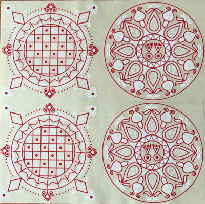 

Suman Creations  Rangoli Sticker Sticker(Pack of 6, Red