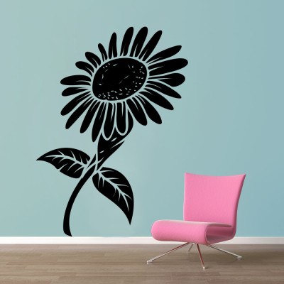 DECOR KAFE 109.22 cm Decal Style Black Sunflower Wall Sticker Large Size-31*43 Inch Self Adhesive Sticker(Pack of 1)