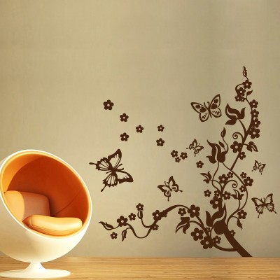 Creatick Studio 91.44 cm Butter Fly Flowers Wall sticker Self Adhesive Sticker(Pack of 1)